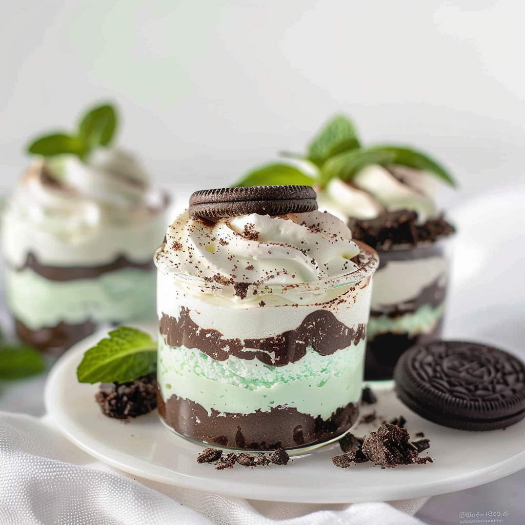Recipe preparation for Peppermint Oreo Mousse Cups