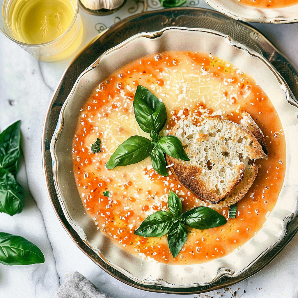 Recipe preparation for Roasted Garlic Soup with Parmesan Cheese