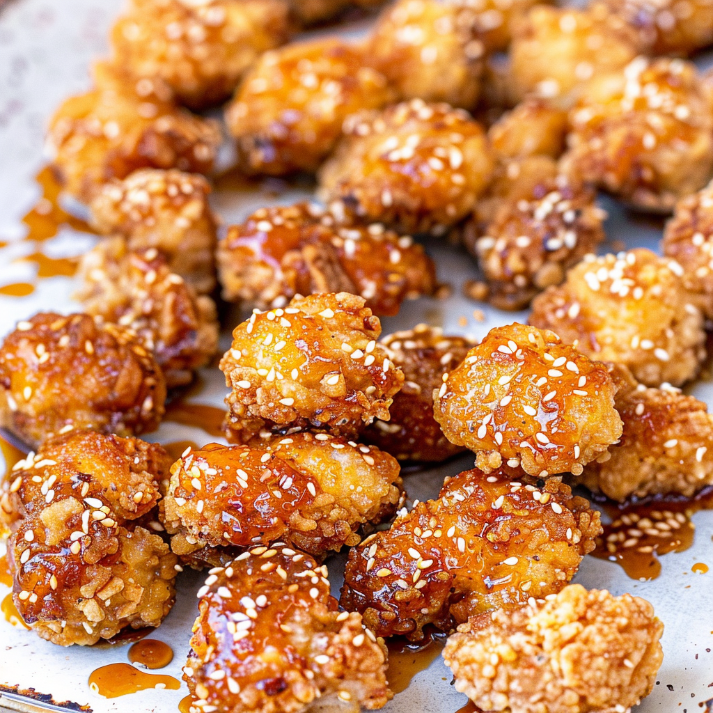Recipe preparation for Sesame Crunch Chicken Party Bites