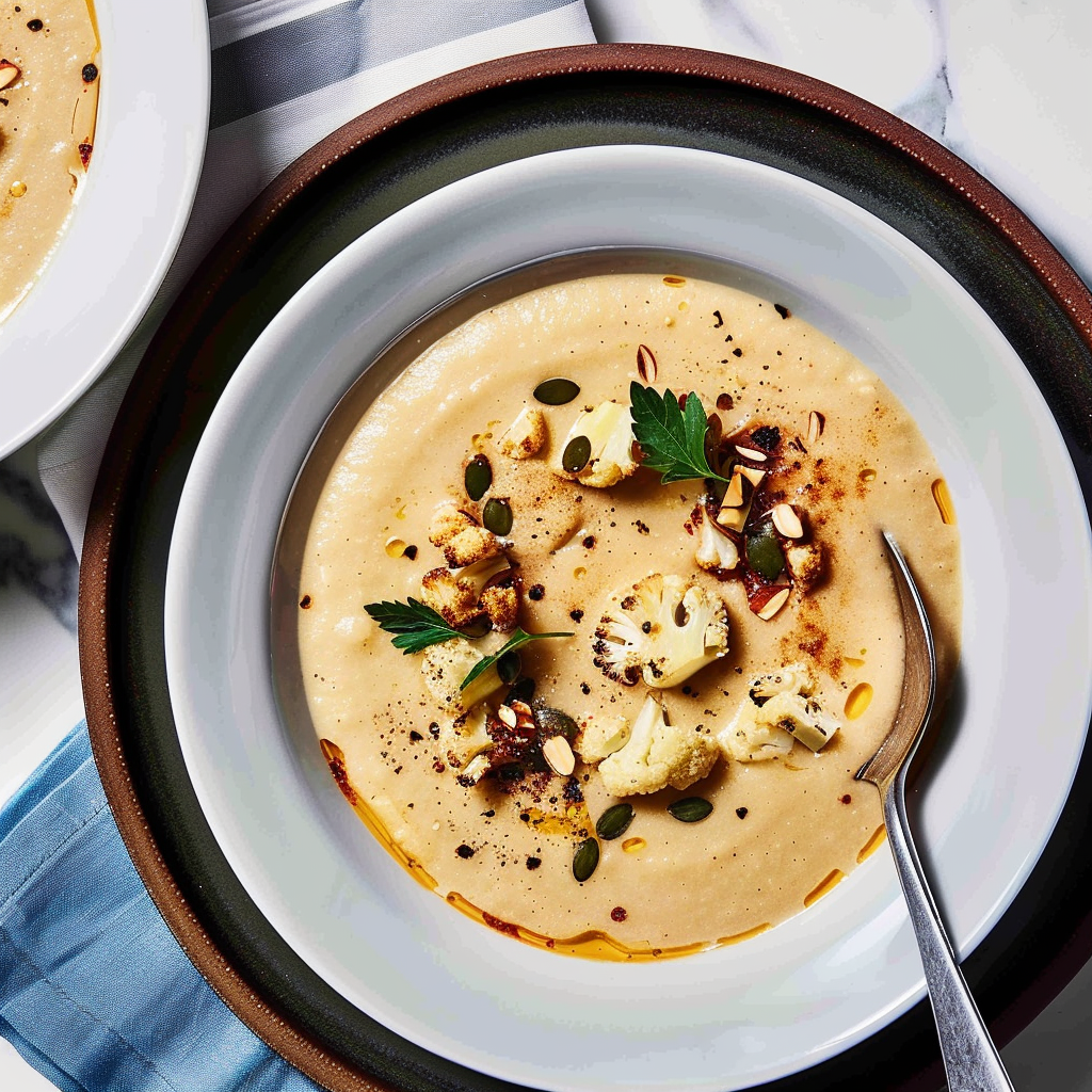 Recipe preparation for Creamy Roasted Garlic Cauliflower Soup