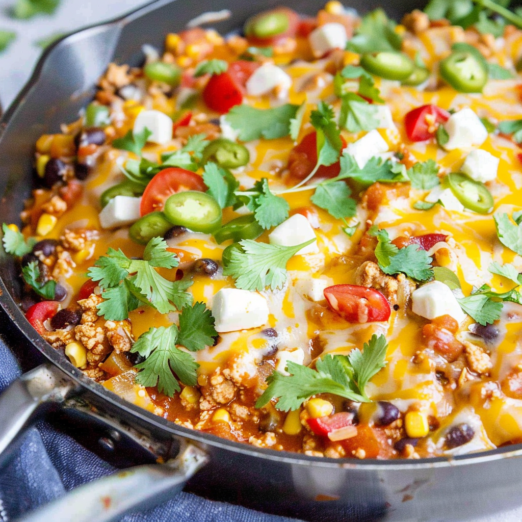 Recipe preparation for Ground Turkey Enchilada Rice Skillet