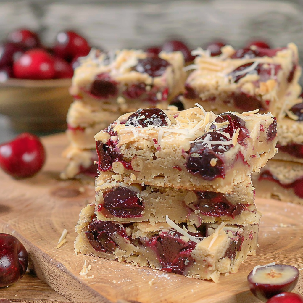 Recipe preparation for White Chocolate Cherry Blondie Cubes