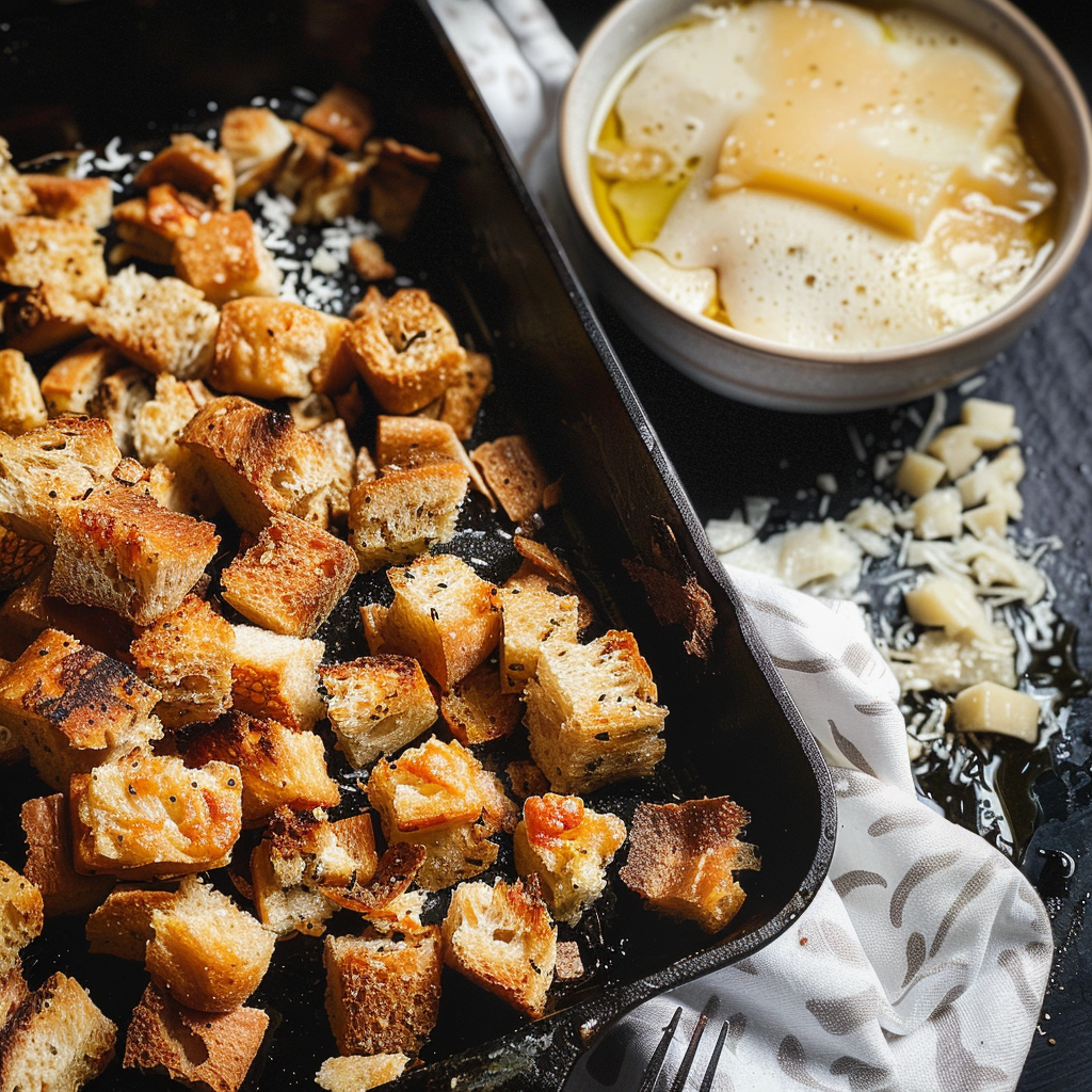 Recipe preparation for Winter Greens & Sourdough Crouton Skillet Hash