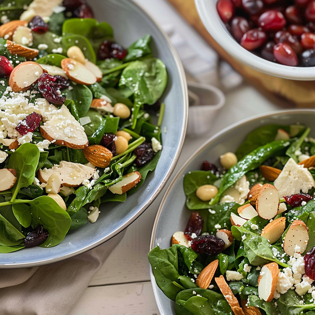 Recipe preparation for Quick Cranberry Almond Spinach Lunch Salad