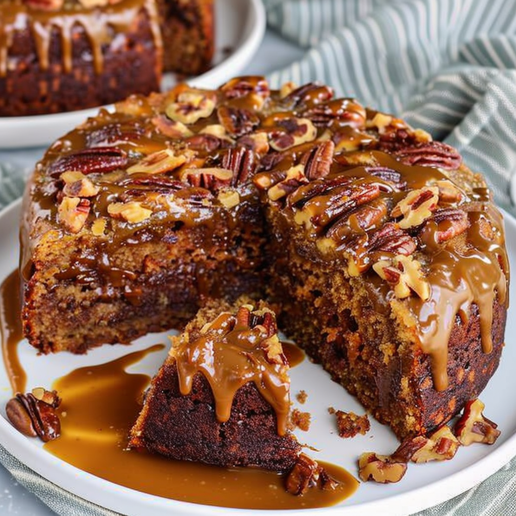 Recipe preparation for Midnight Pecan Toffee Cake