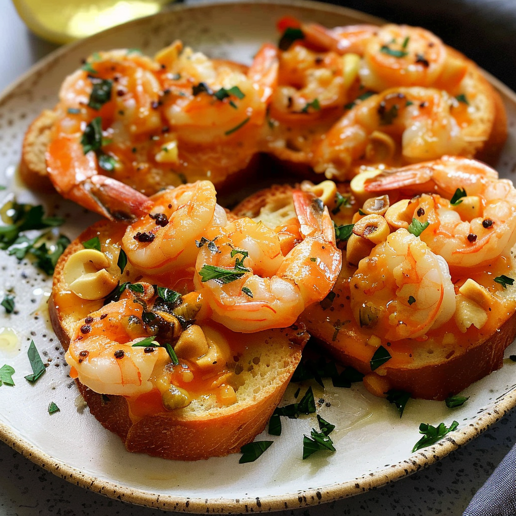 Recipe preparation for Garlic Butter Shrimp Toasts