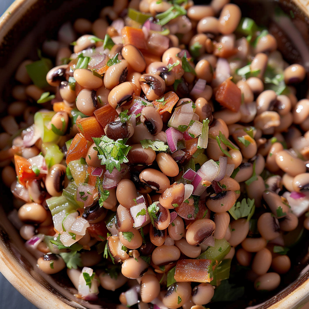 Recipe preparation for Black-Eyed Pea 'Caviar' Toast Points