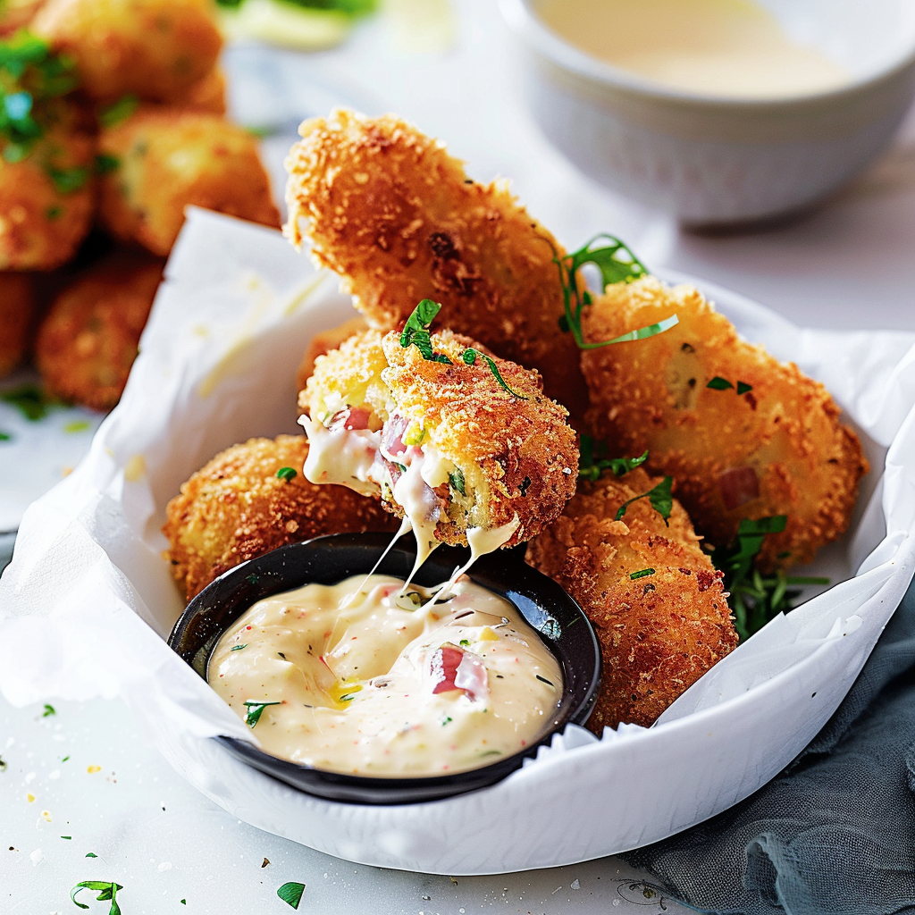 Recipe preparation for Lucky Greens Croquettes with Aioli