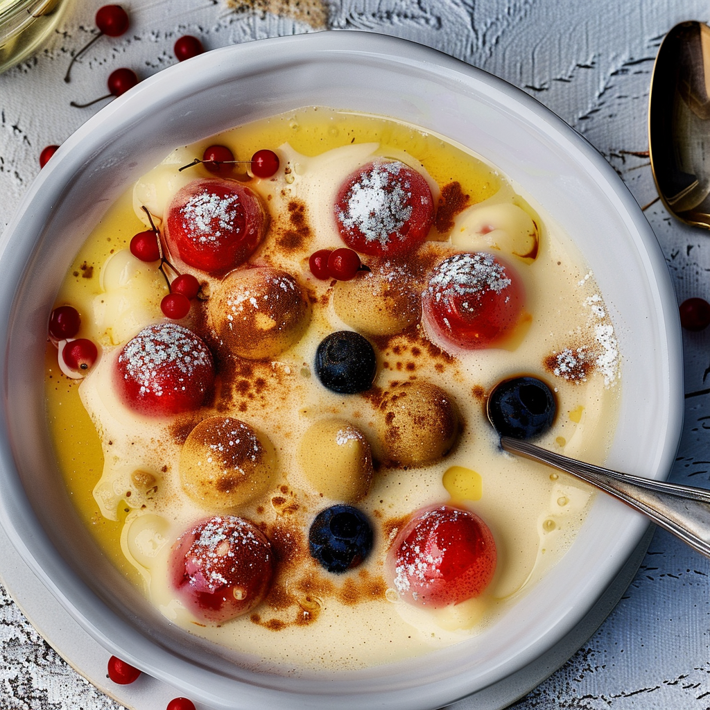 Recipe preparation for Champagne & Elderflower Sabayon