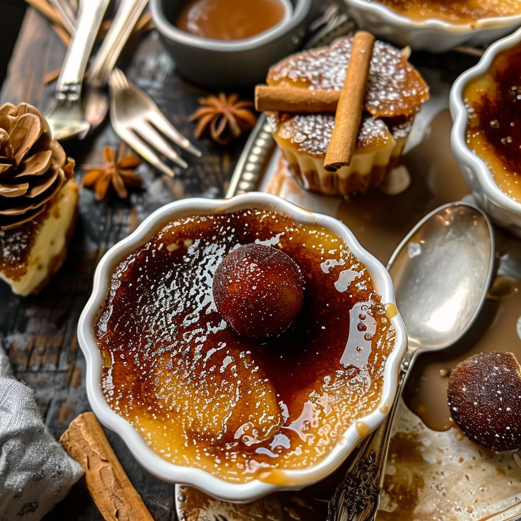 Recipe preparation for Gingerbread Crème Brûlée with a hint of Molasses