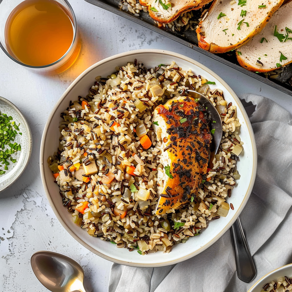Recipe preparation for Holiday Chicken and Wild Rice Pilaf Bowl