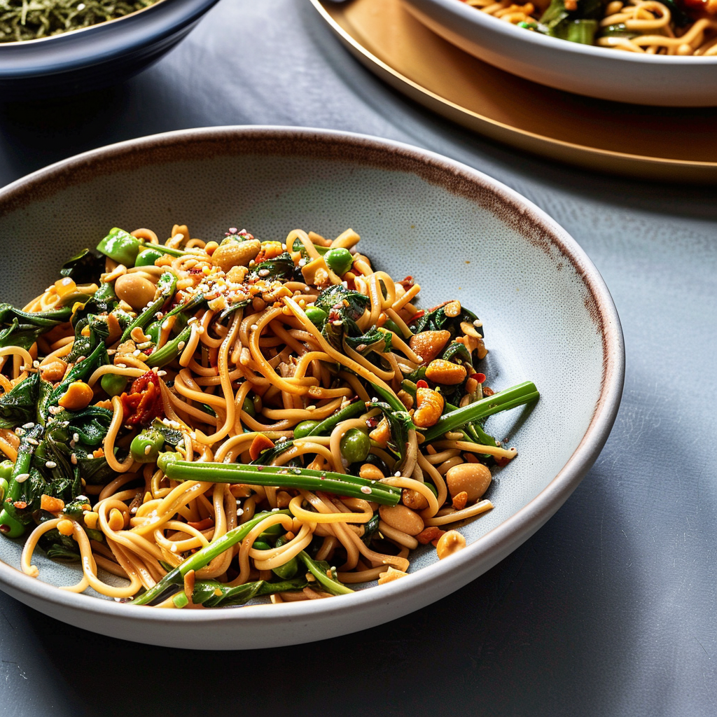 Recipe preparation for Long-Life Spicy Peanut Noodles Bowl