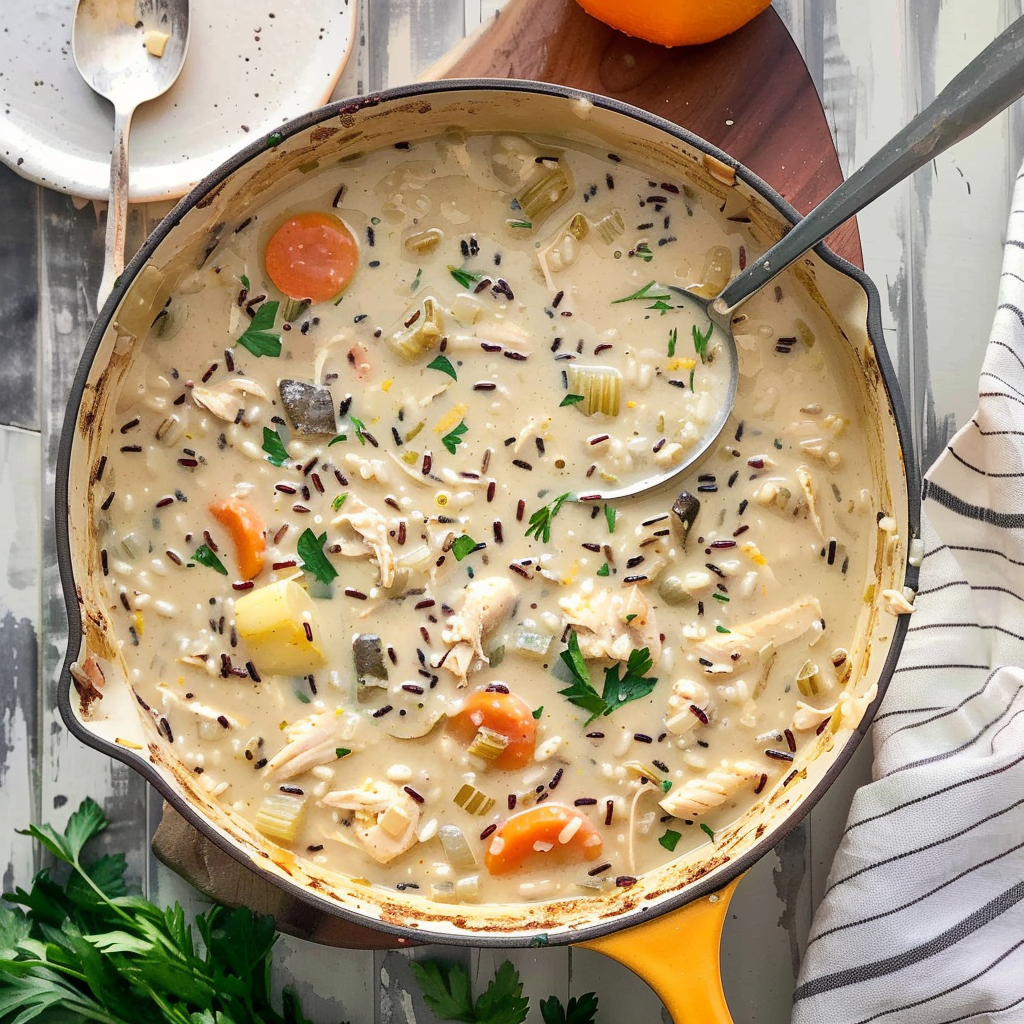 Recipe preparation for Cozy Creamy Chicken & Rice Soup