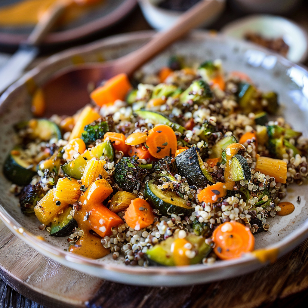 Recipe preparation for Warm Roasted Vegetable & Quinoa Bowl