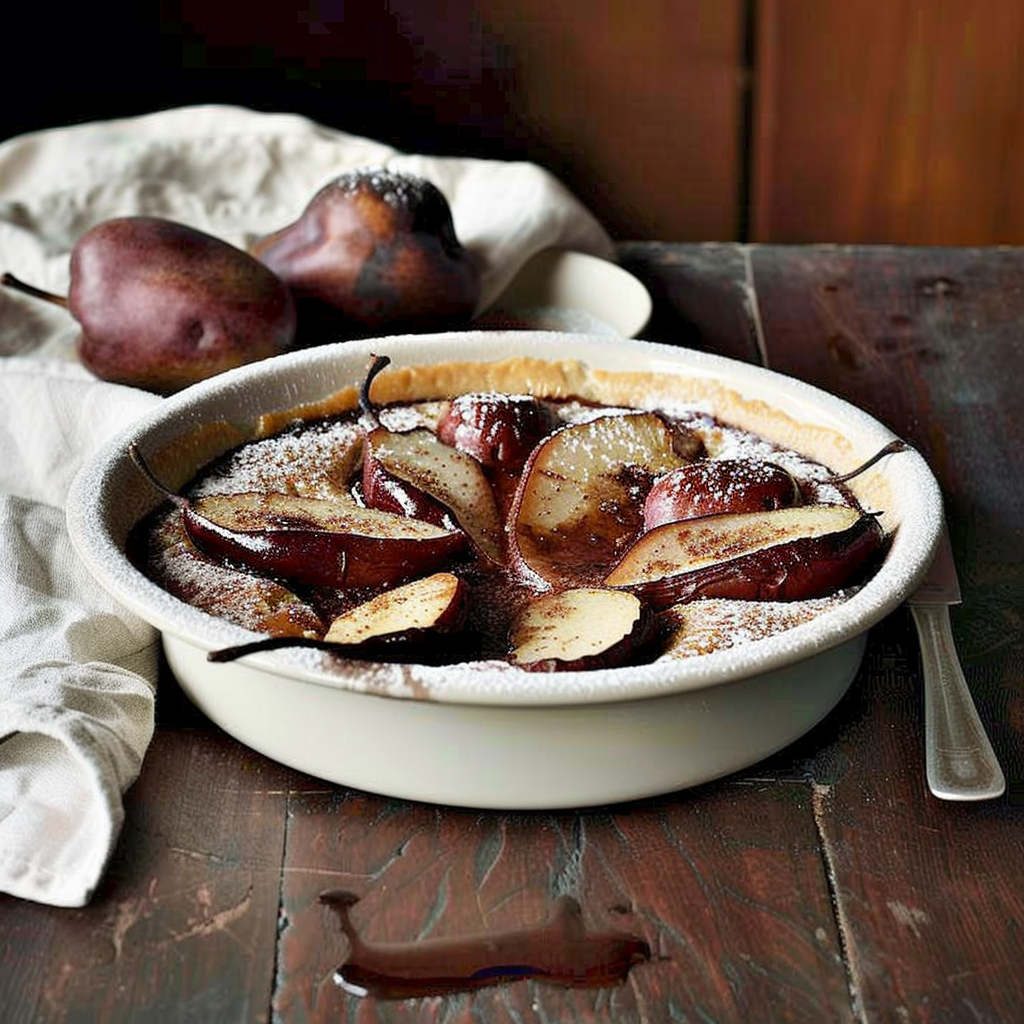 Recipe preparation for Dark Chocolate Pear Clafoutis