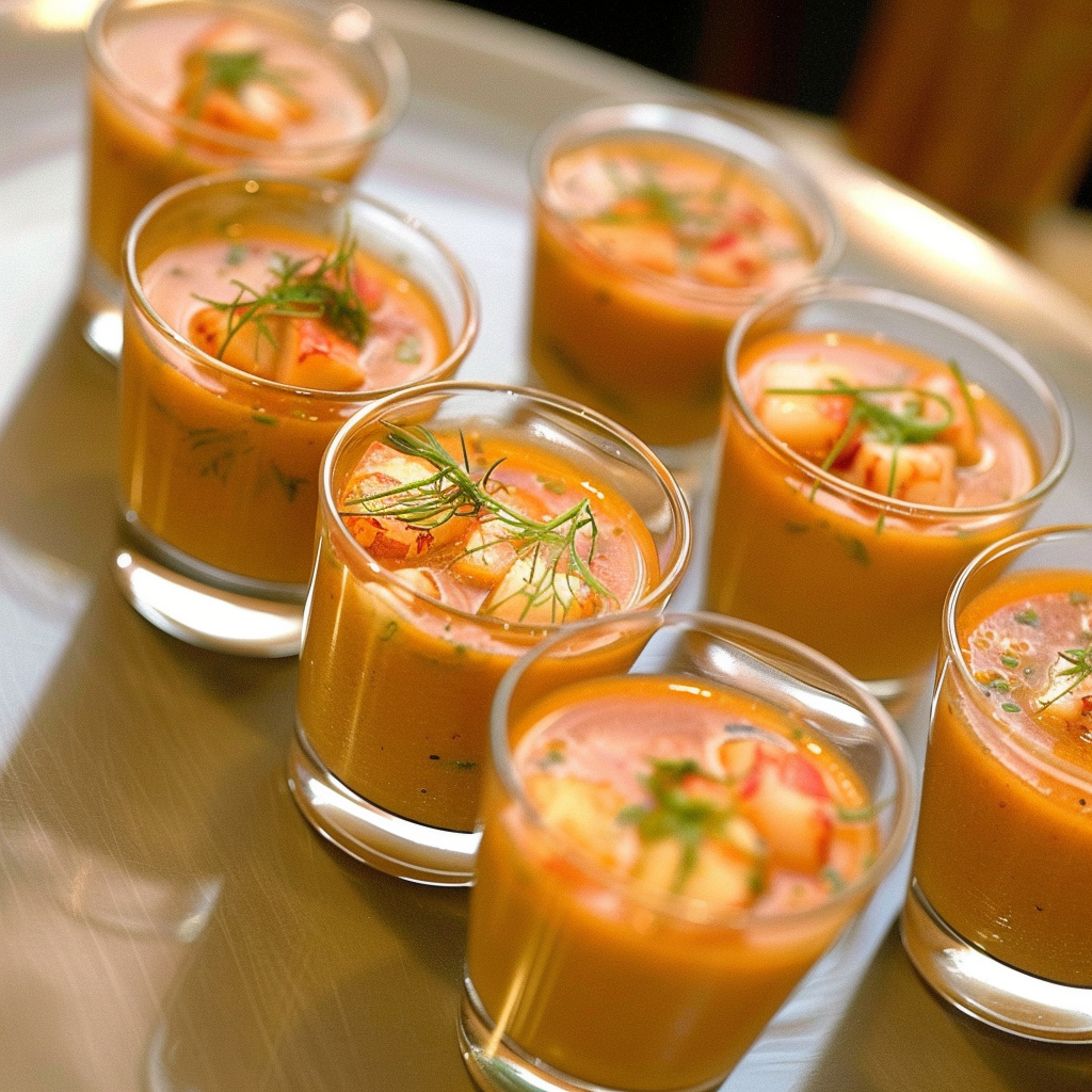 Recipe preparation for Creamy Lobster Bisque Shooters