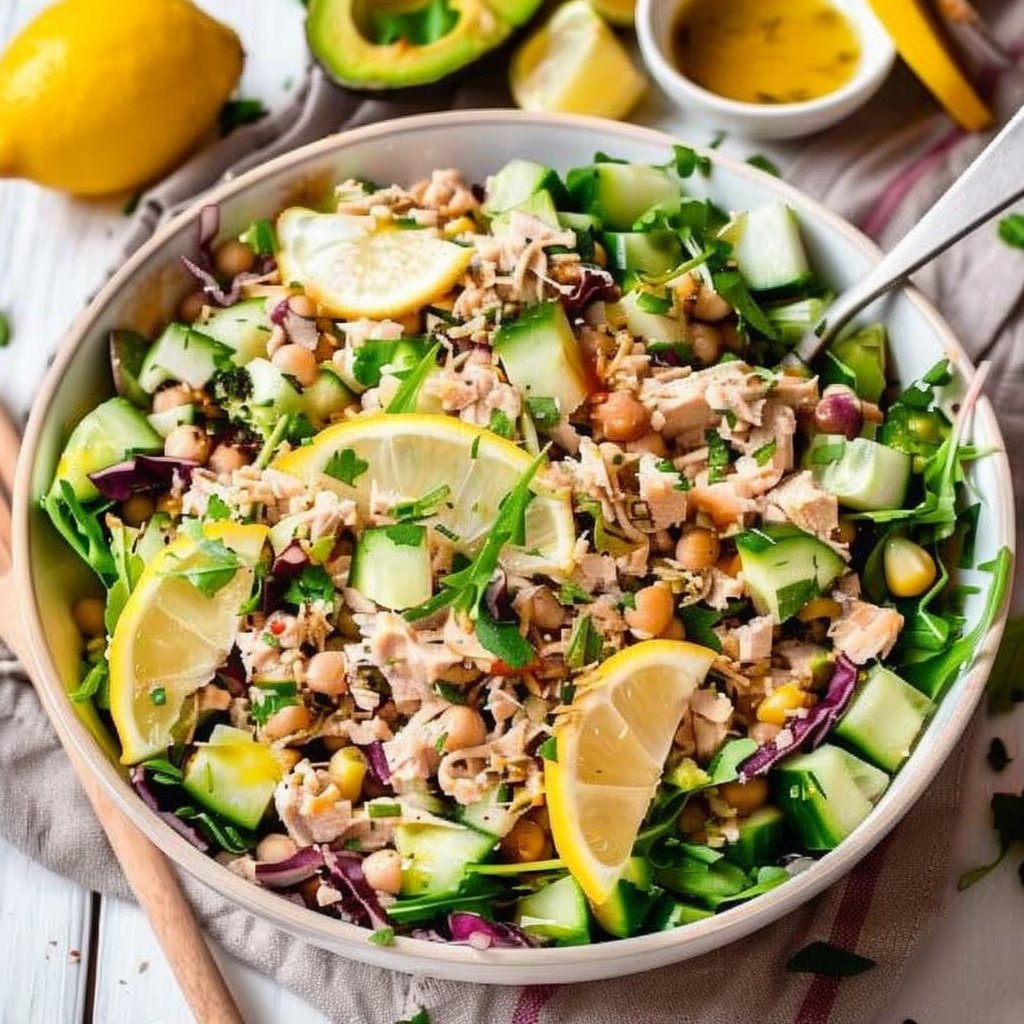Recipe preparation for Avocado Tuna Power Bowl with Lemon Tahini Dressing