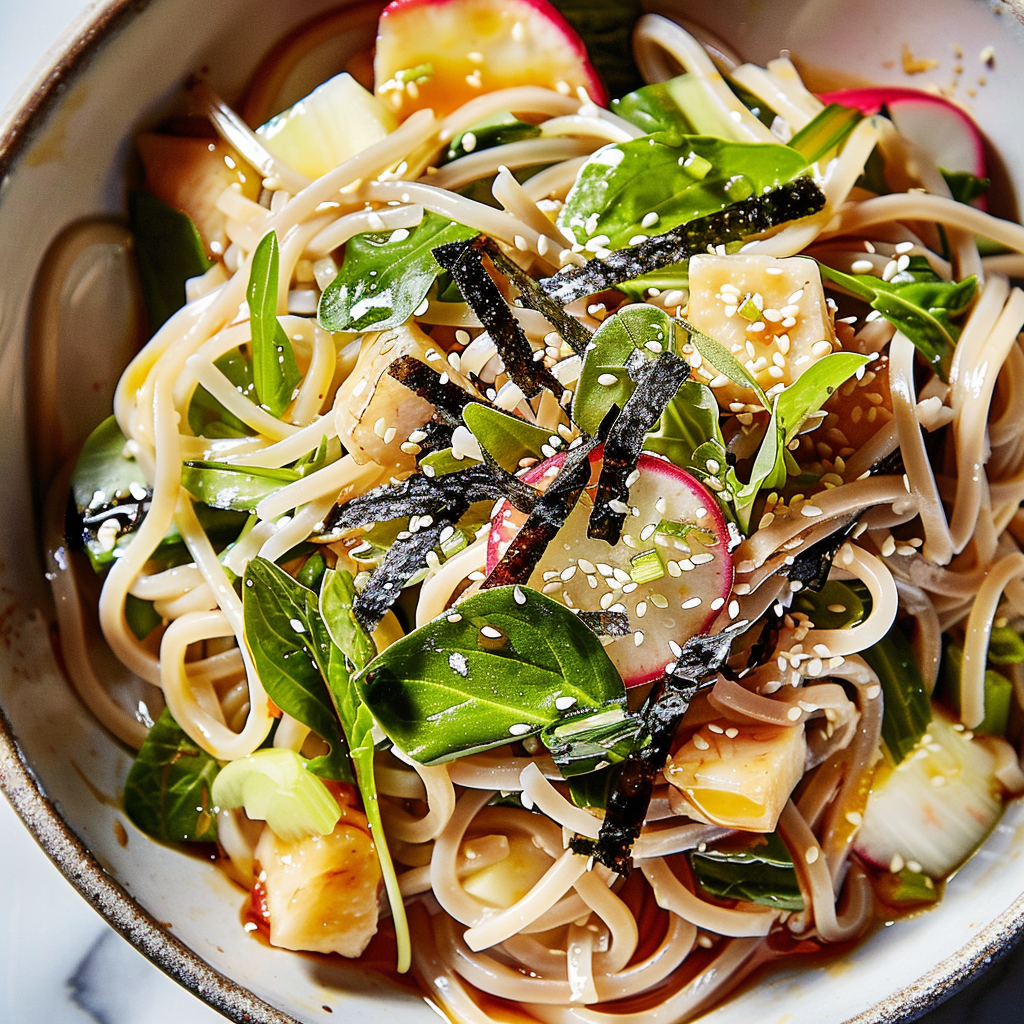Recipe preparation for Cold Soba Noodle Salad with Miso Citrus Dressing