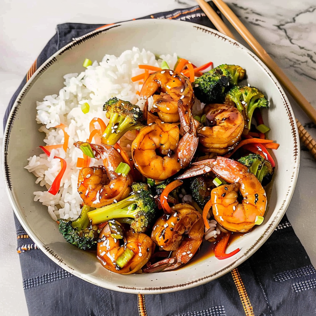 Recipe preparation for Honey Garlic Shrimp Stir-Fry Bowls