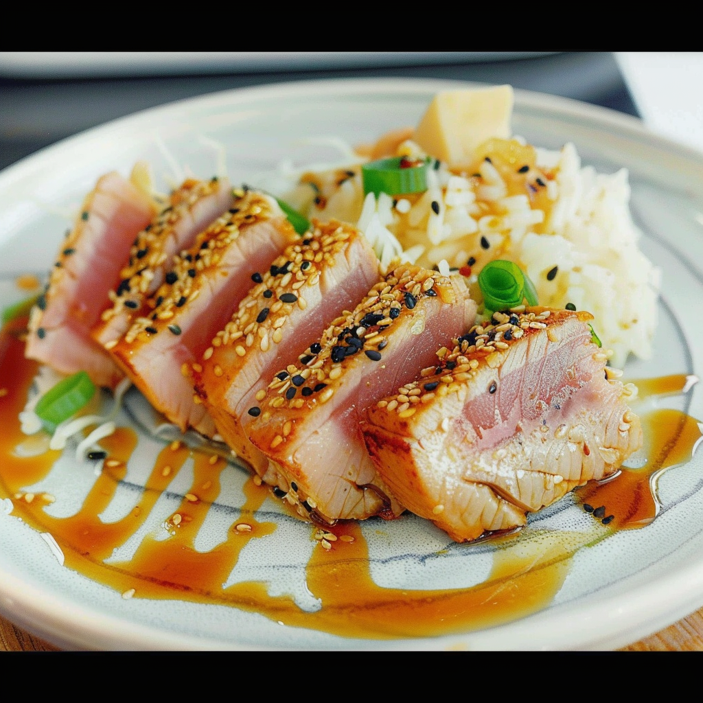 Recipe preparation for Sesame Crusted Tuna with Ponzu Drizzle