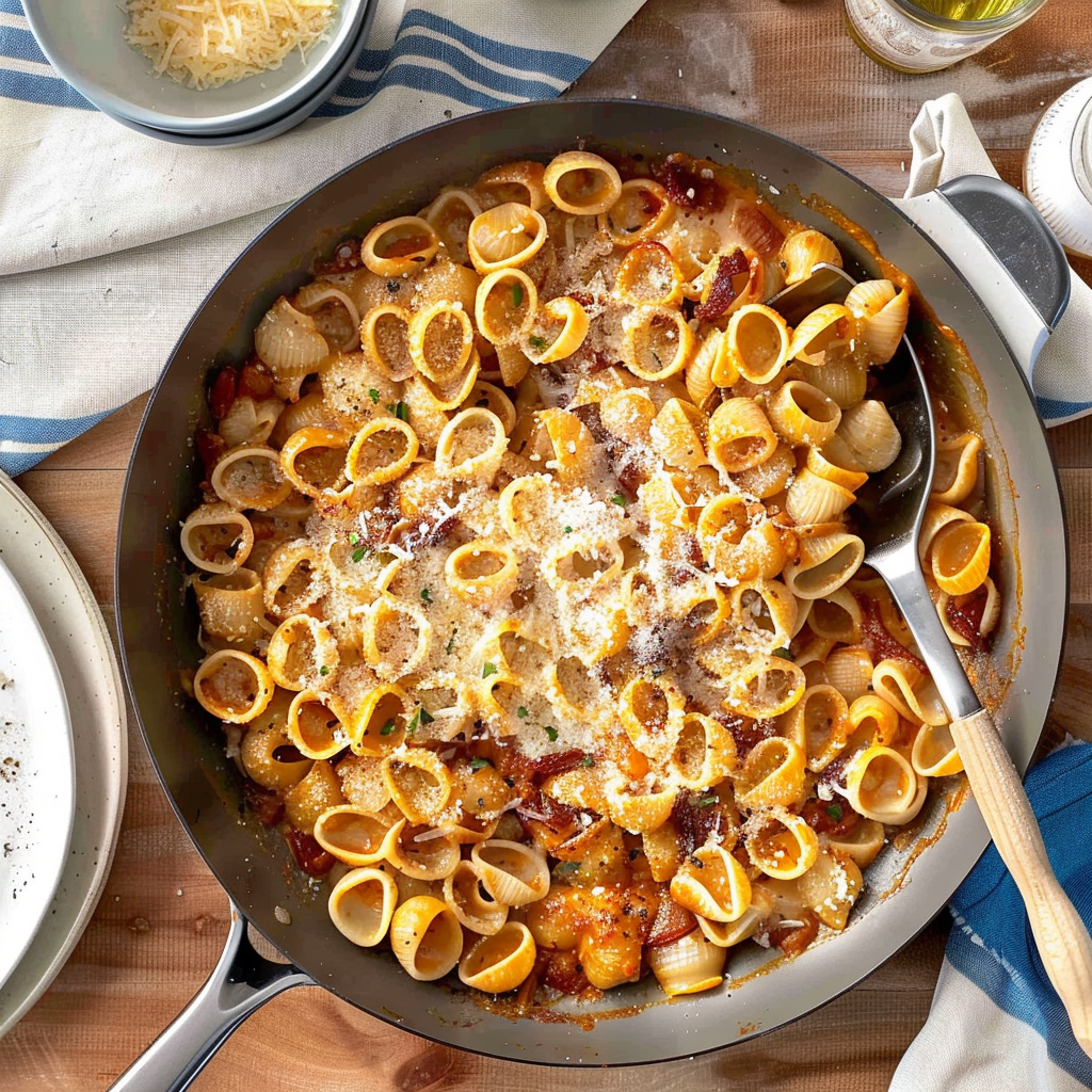 Recipe preparation for Onion Soup Pasta