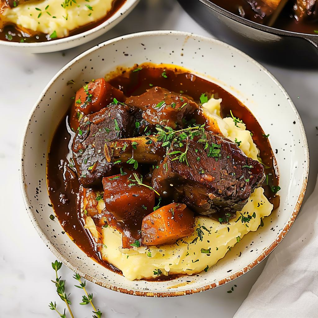 Recipe preparation for Guinness-Braised Short Ribs with Parsnip Puree