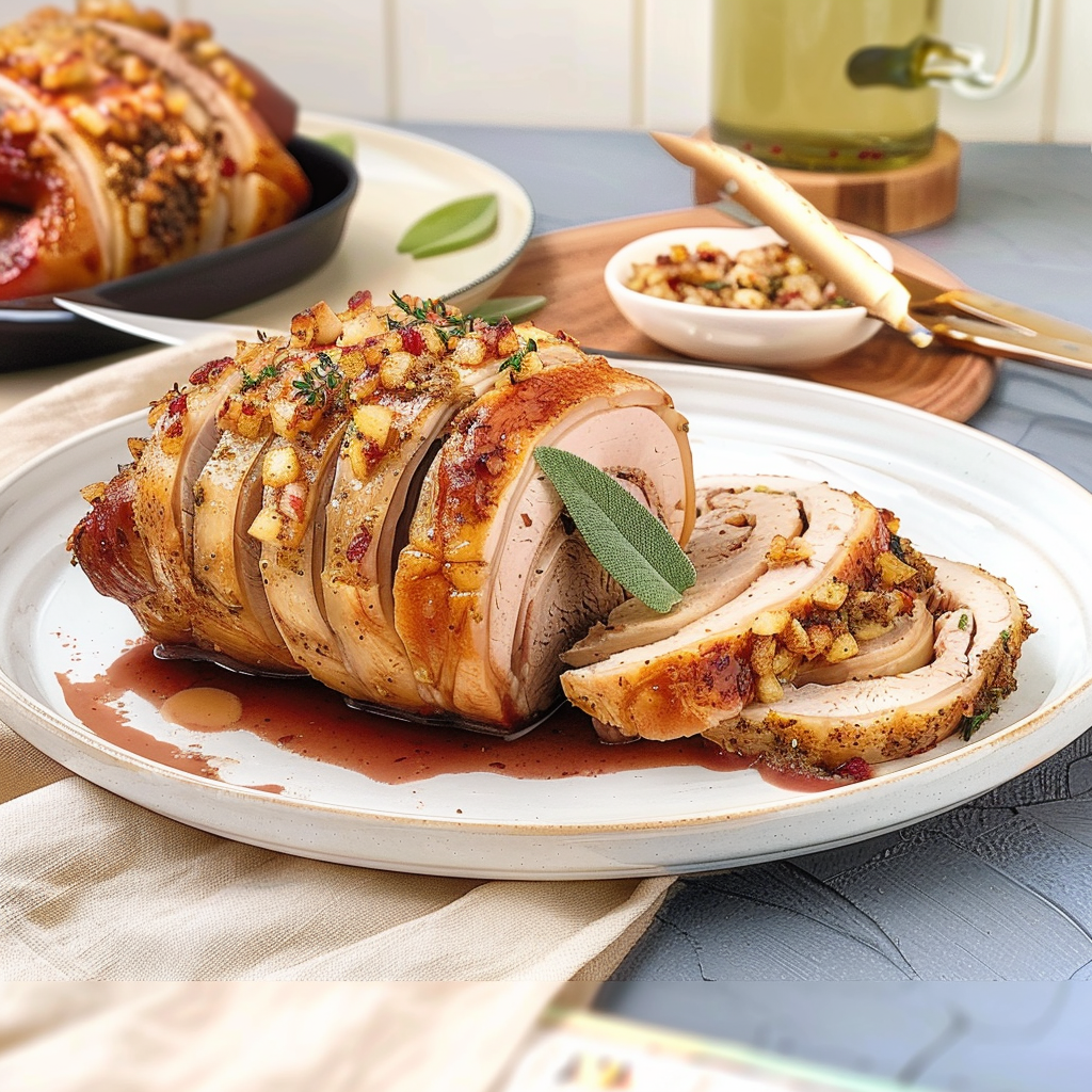 Recipe preparation for Clove-Studded Porchetta with Apple Stuffing