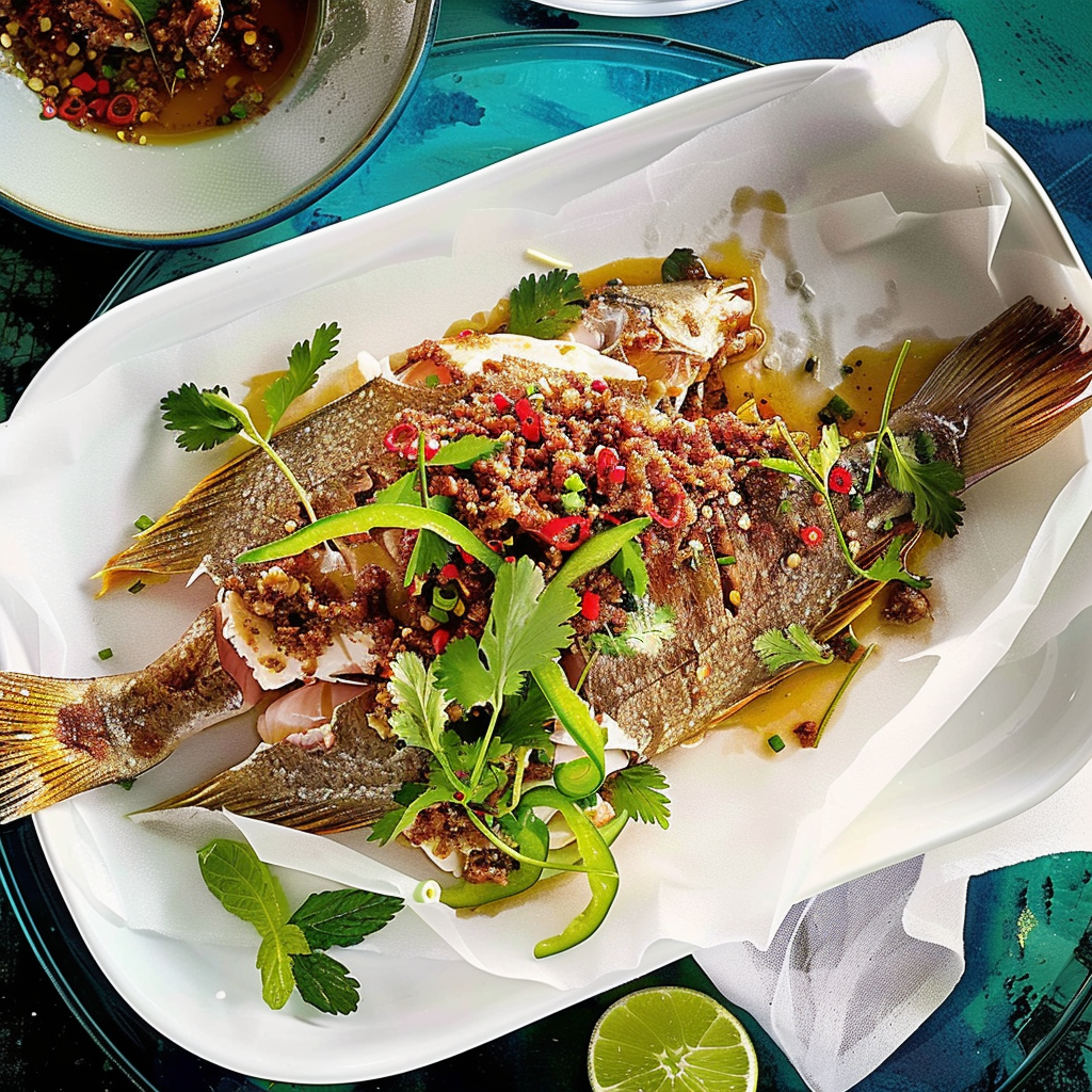 Recipe preparation for Whole Roasted Snapper with Lemongrass & Chili