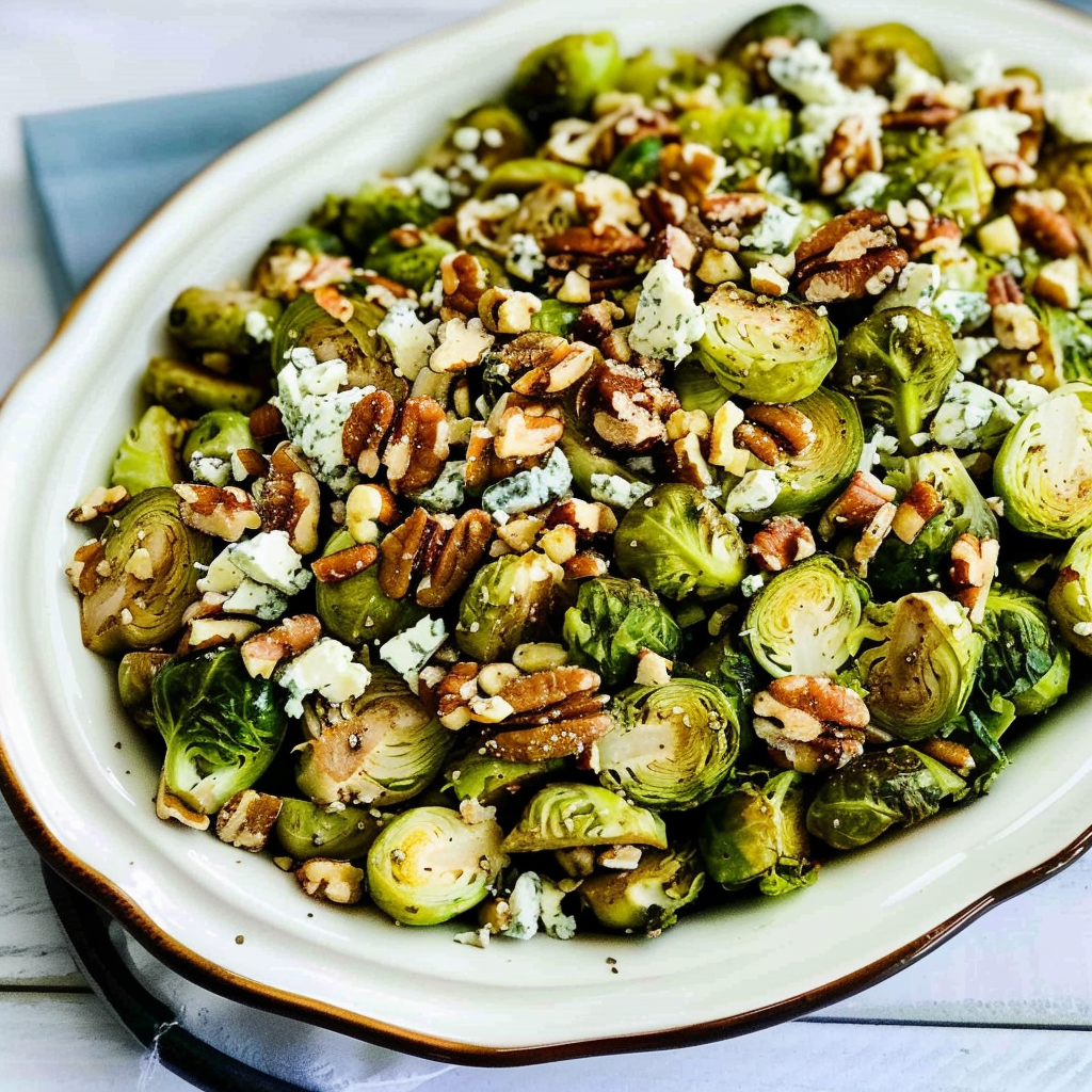 Recipe preparation for Brussels Sprout Salad with Toasted Walnuts & Gorgonzola
