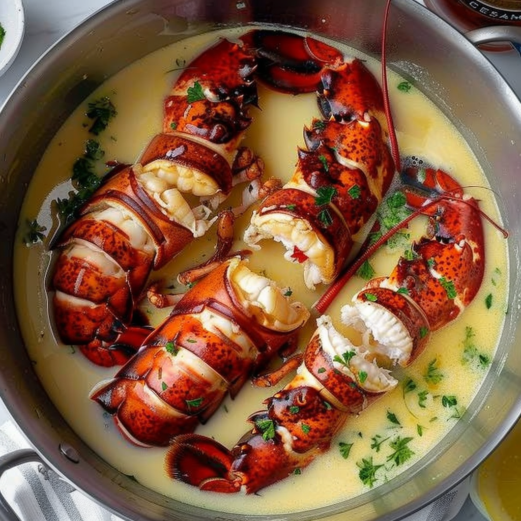 Recipe preparation for Lobster Tail with Champagne Butter Sauce