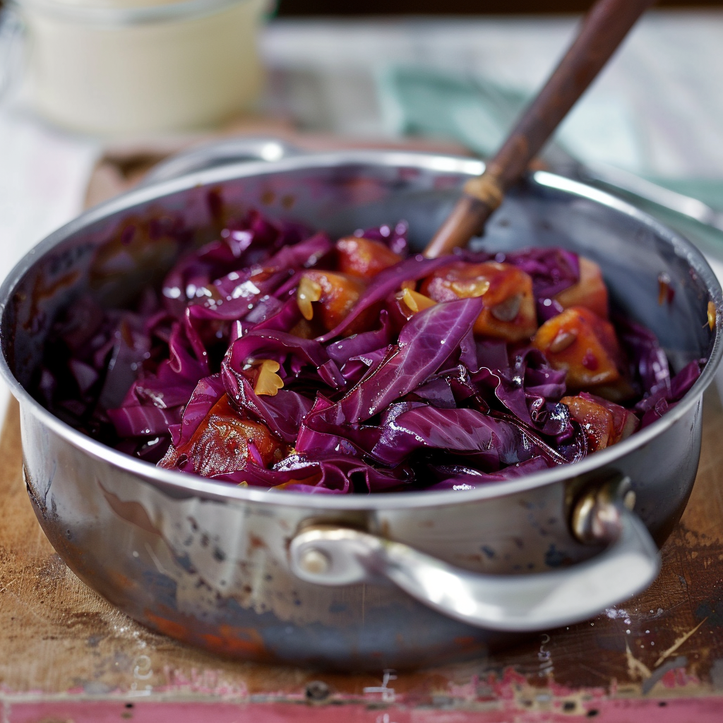 Recipe preparation for Braised Red Cabbage with Currant Jelly