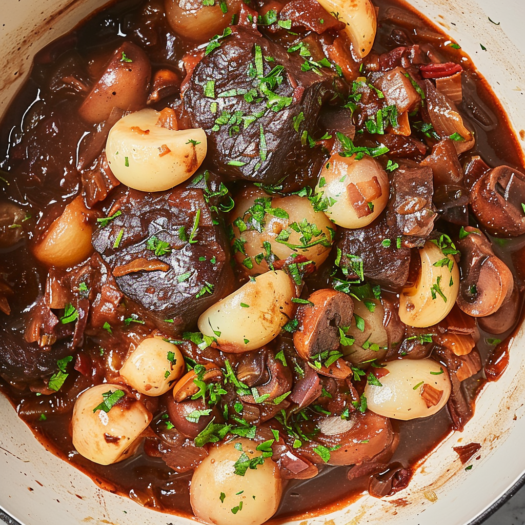 Recipe preparation for Boeuf Bourguignon
