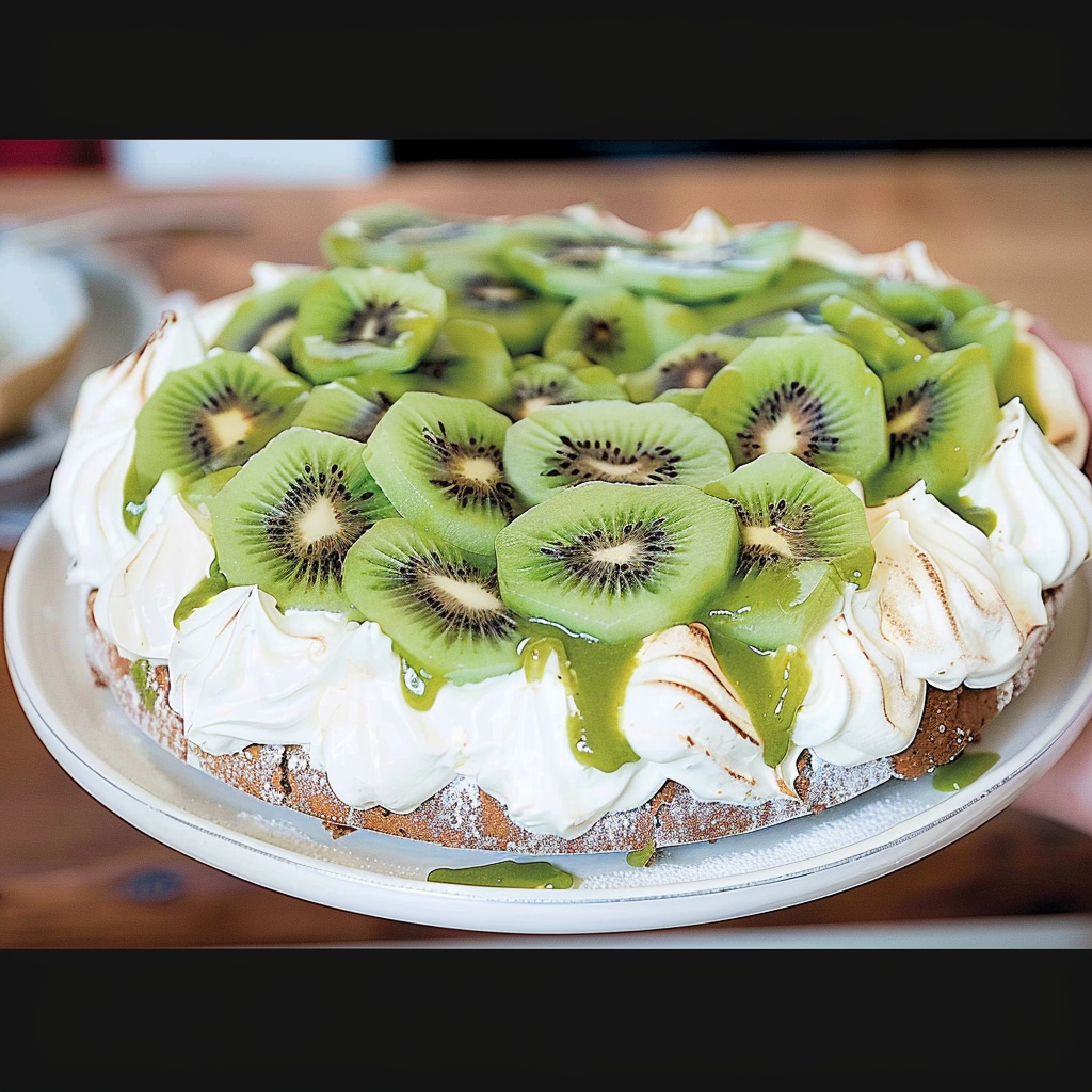 Recipe preparation for Kiwi & Spirulina Pavlova