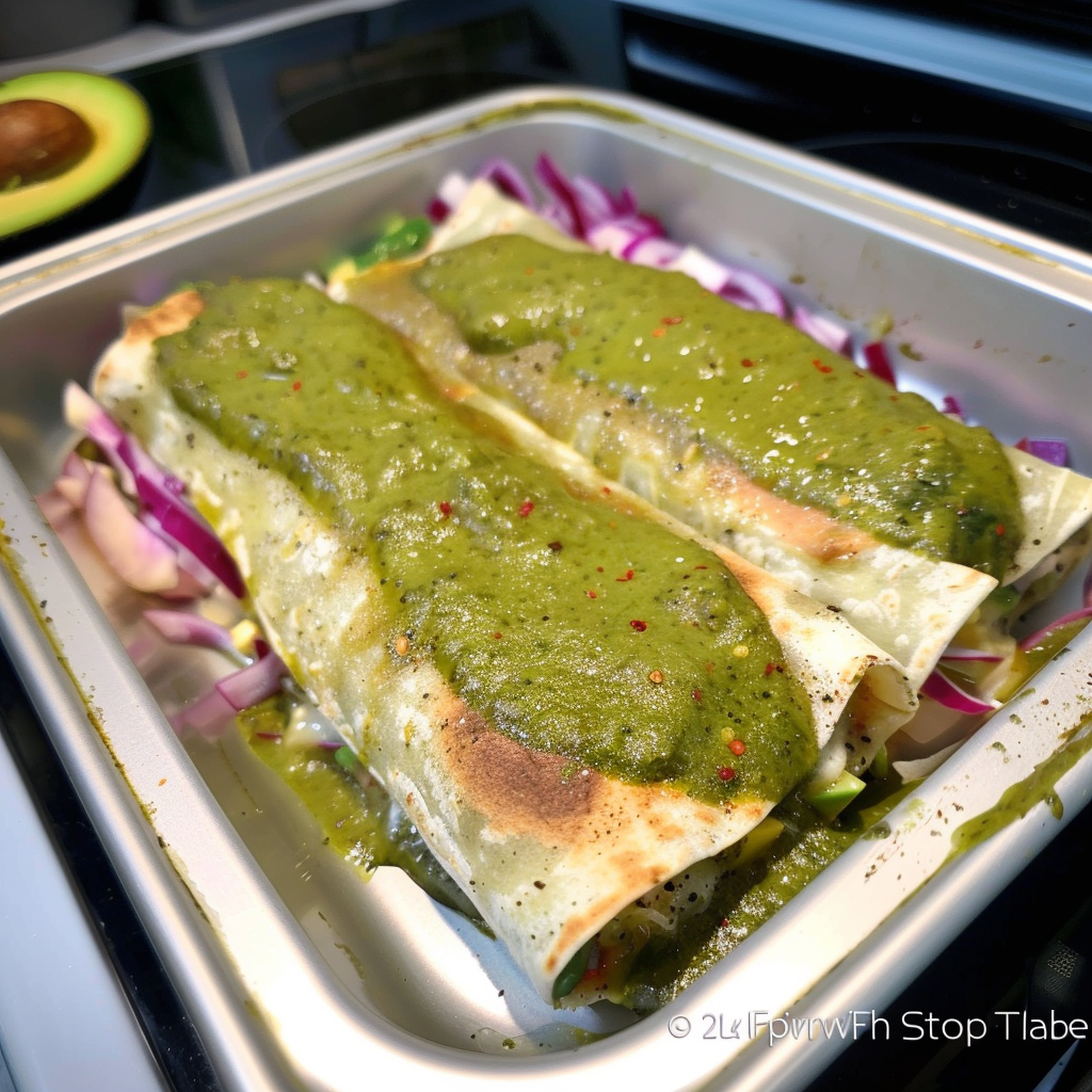 Recipe preparation for Cabbage & Avocado Enchiladas Verdes