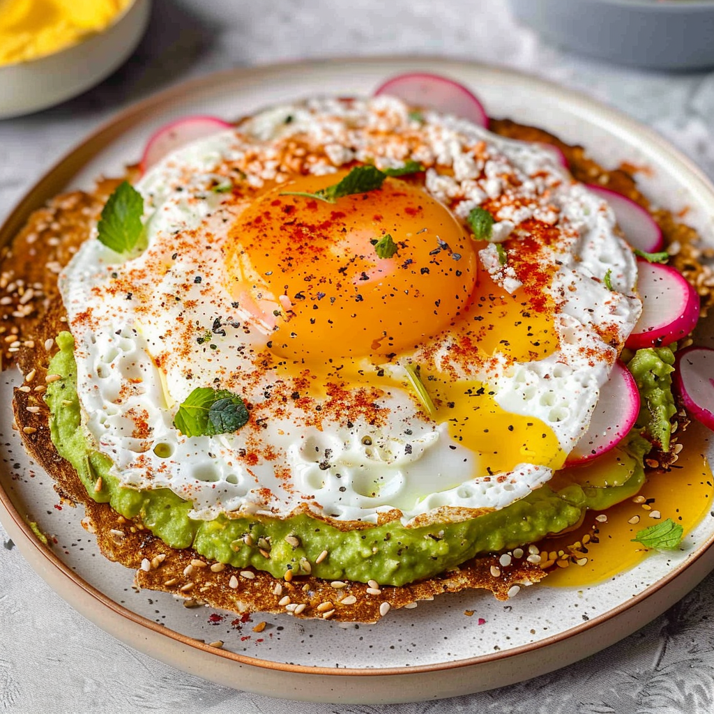 Recipe preparation for Crispy Feta Fried Eggs on Sourdough