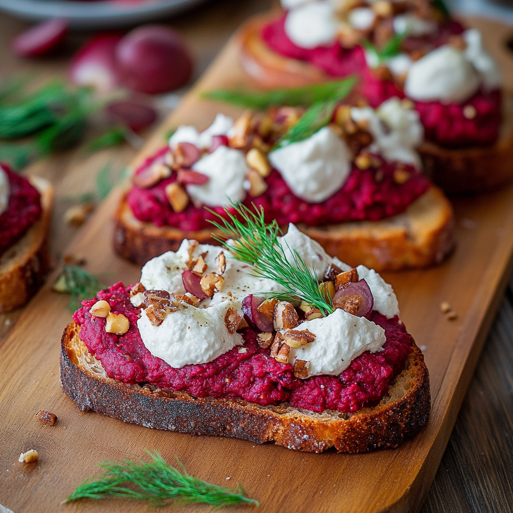 Recipe preparation for Beetroot-Hummus Toast