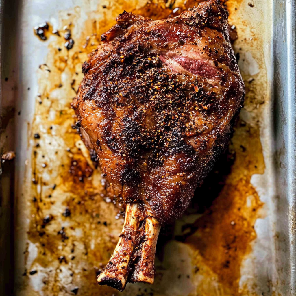 Recipe preparation for Garlic-Roasted Leg of Lamb