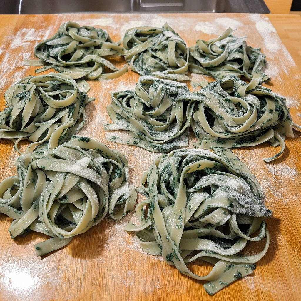 Recipe preparation for Spirulina-Kneaded Fettuccine