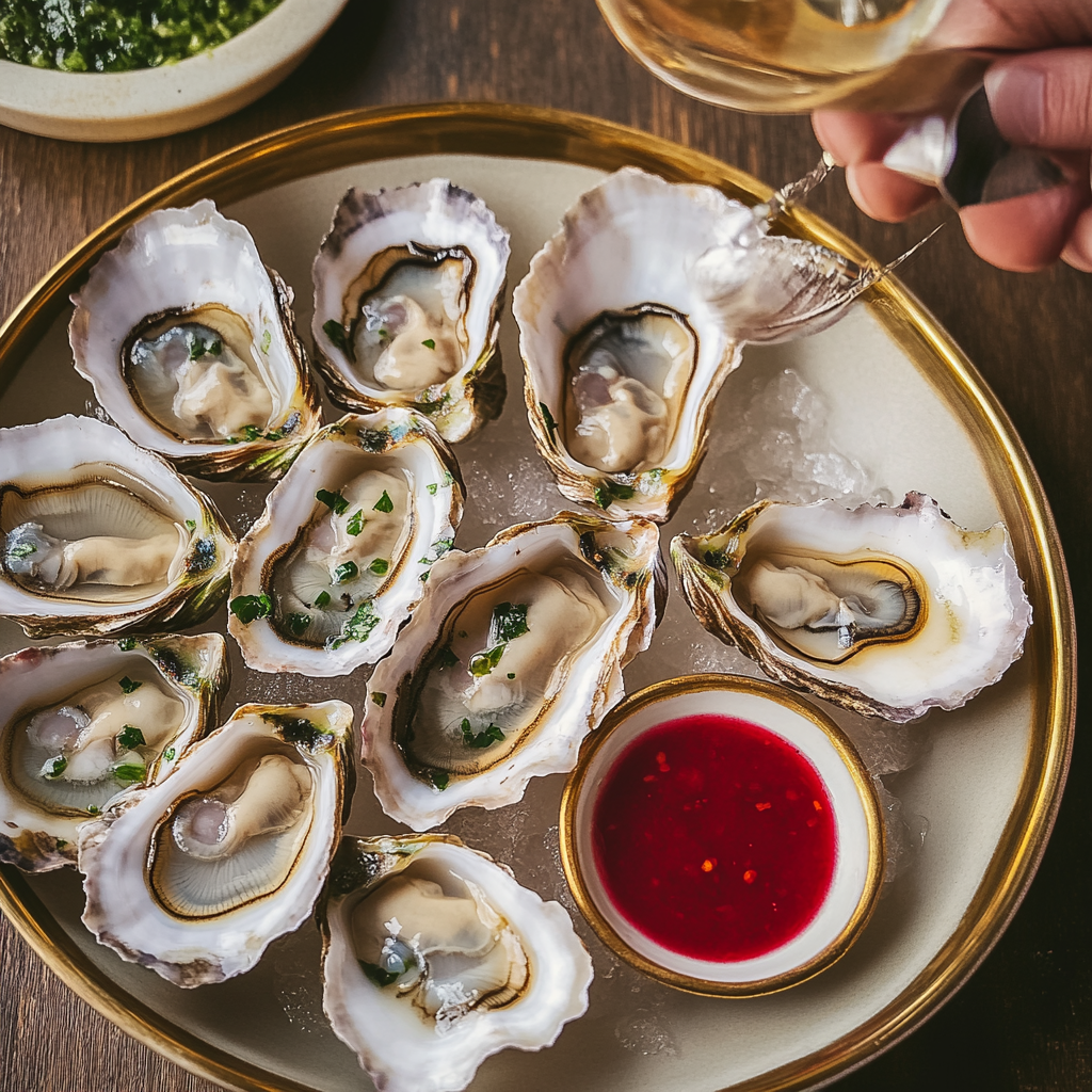 Recipe preparation for Oysters with Champagne Mignonette