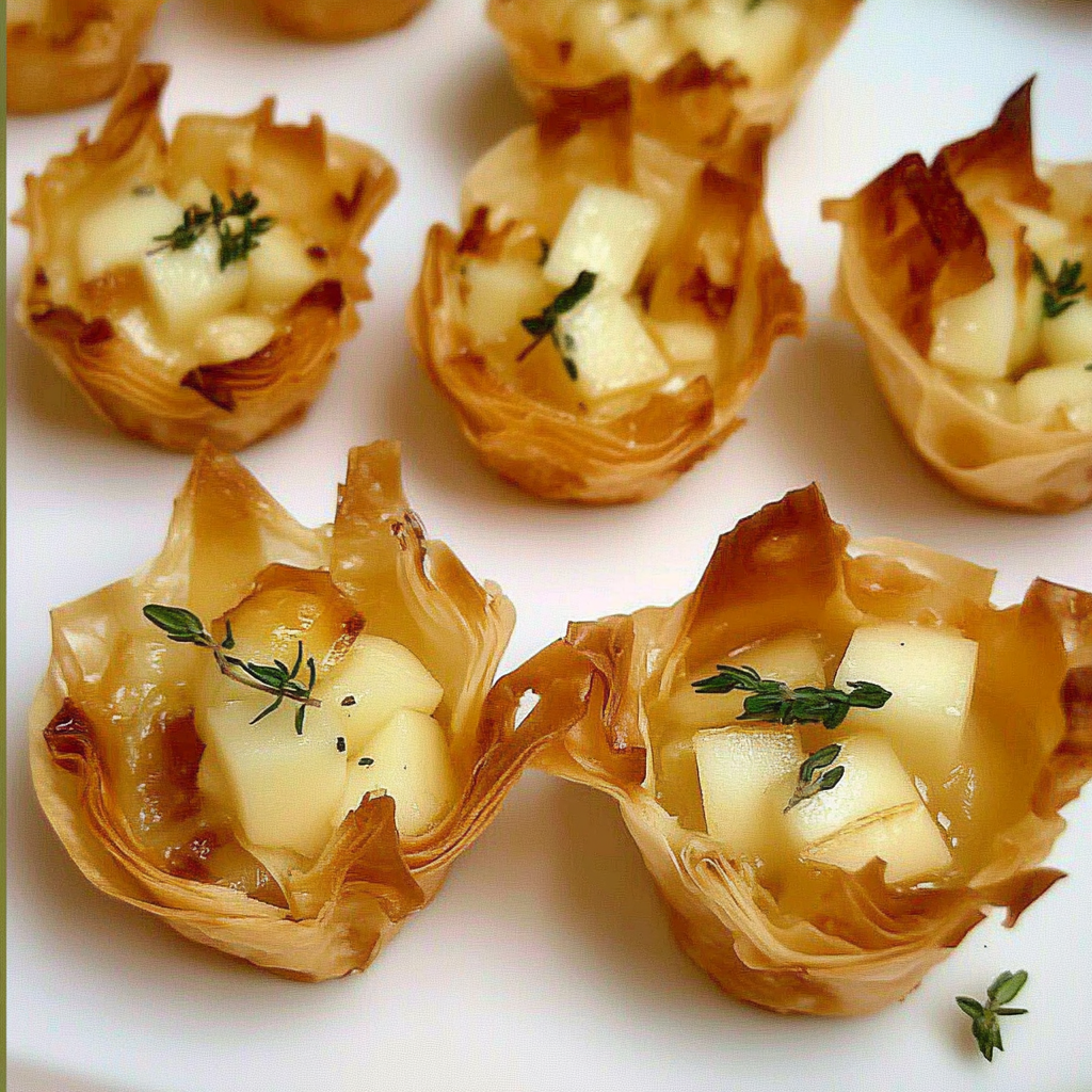 Recipe preparation for Brie and Pear Phyllo Cups