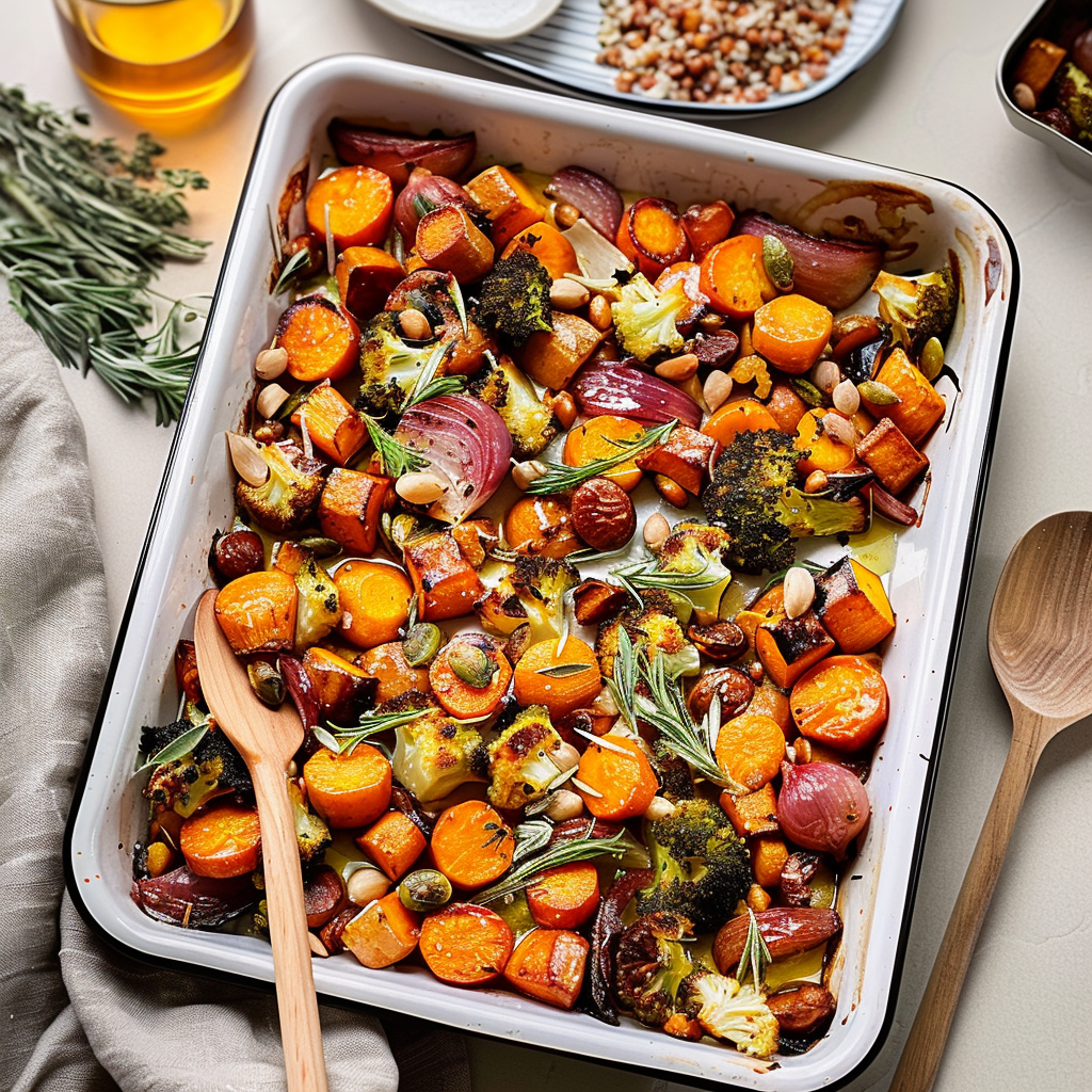 Recipe preparation for Maple Glazed Winter Veggie Sheet Pan