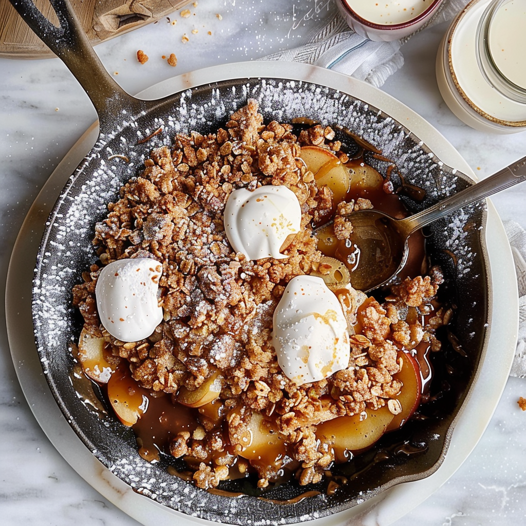 Recipe preparation for Cinnamon Apple Crumble Skillet