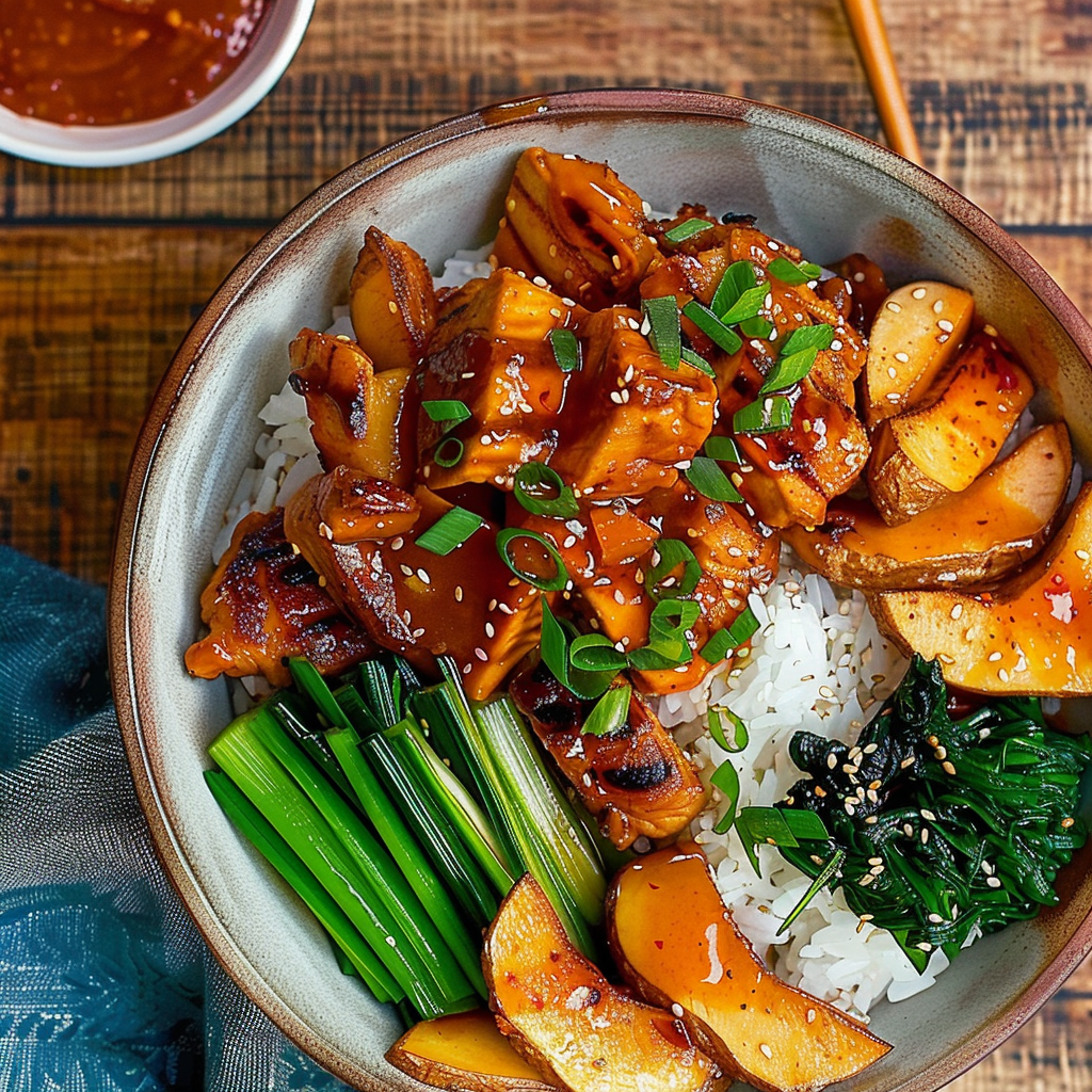 Recipe preparation for Spicy Gochujang Honey Chicken Bowls