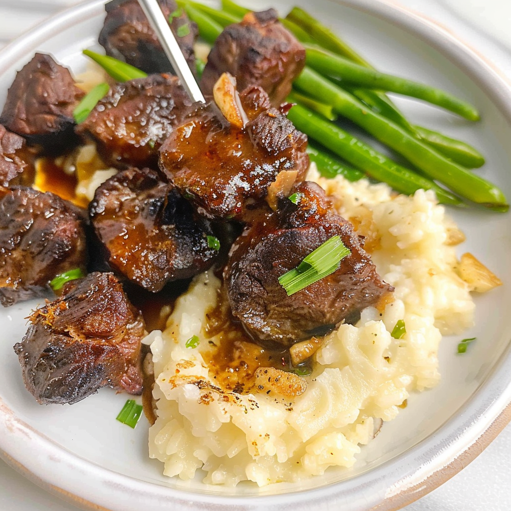 Recipe preparation for Garlic Butter Steak Bites with Parmesan Rice