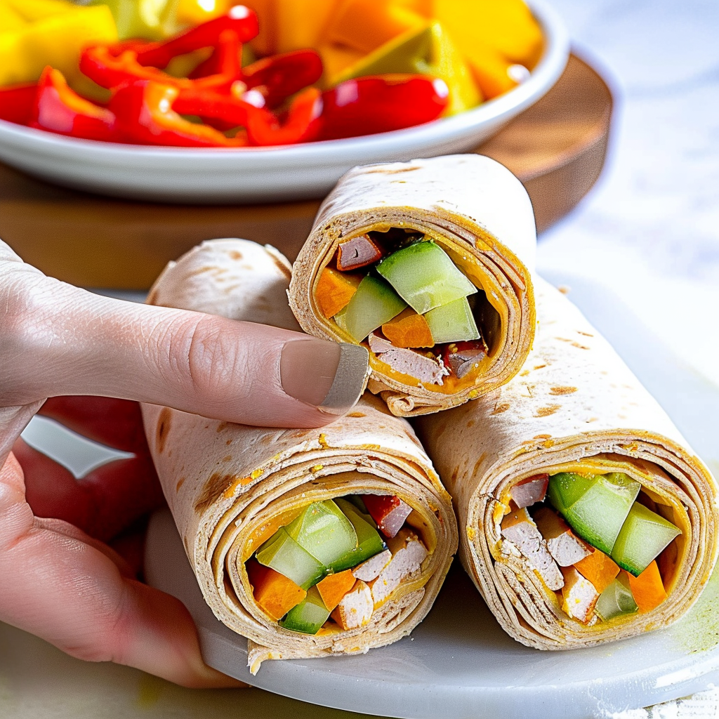 Recipe preparation for Turkey & Veggie Mini Wraps