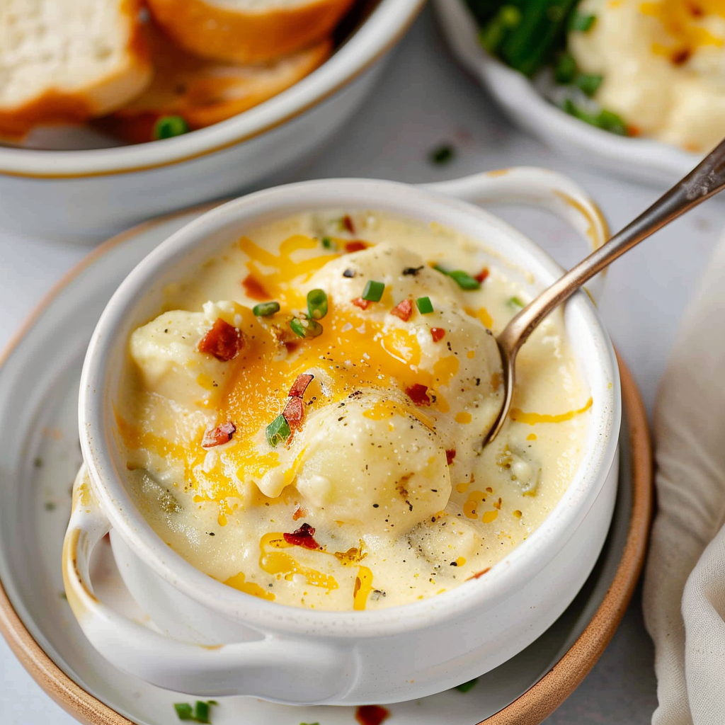 Recipe preparation for Cozy Creamy Potato Soup Bowls