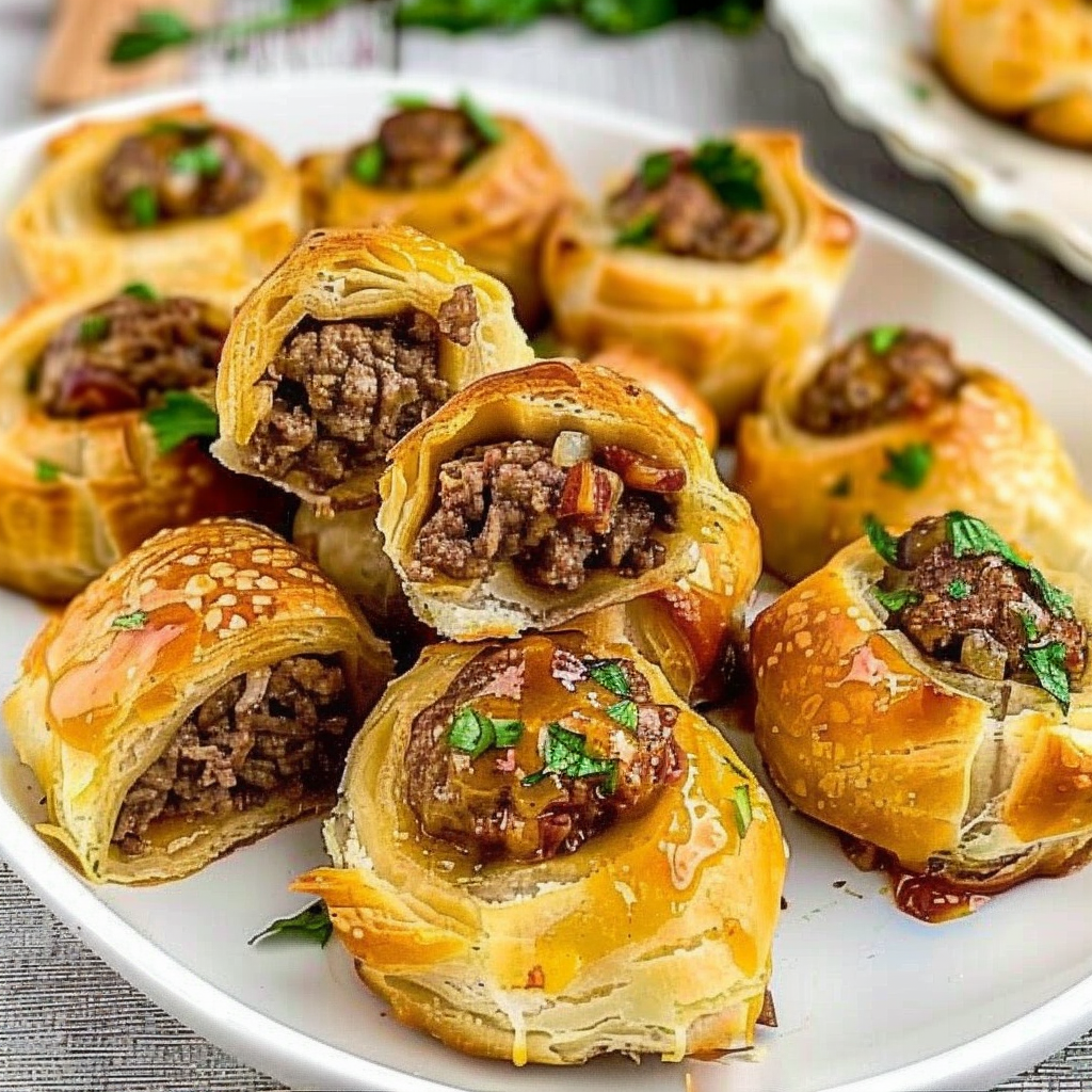 Recipe preparation for One-Pan Cheesy Ground Beef Dinner Rolls Bake