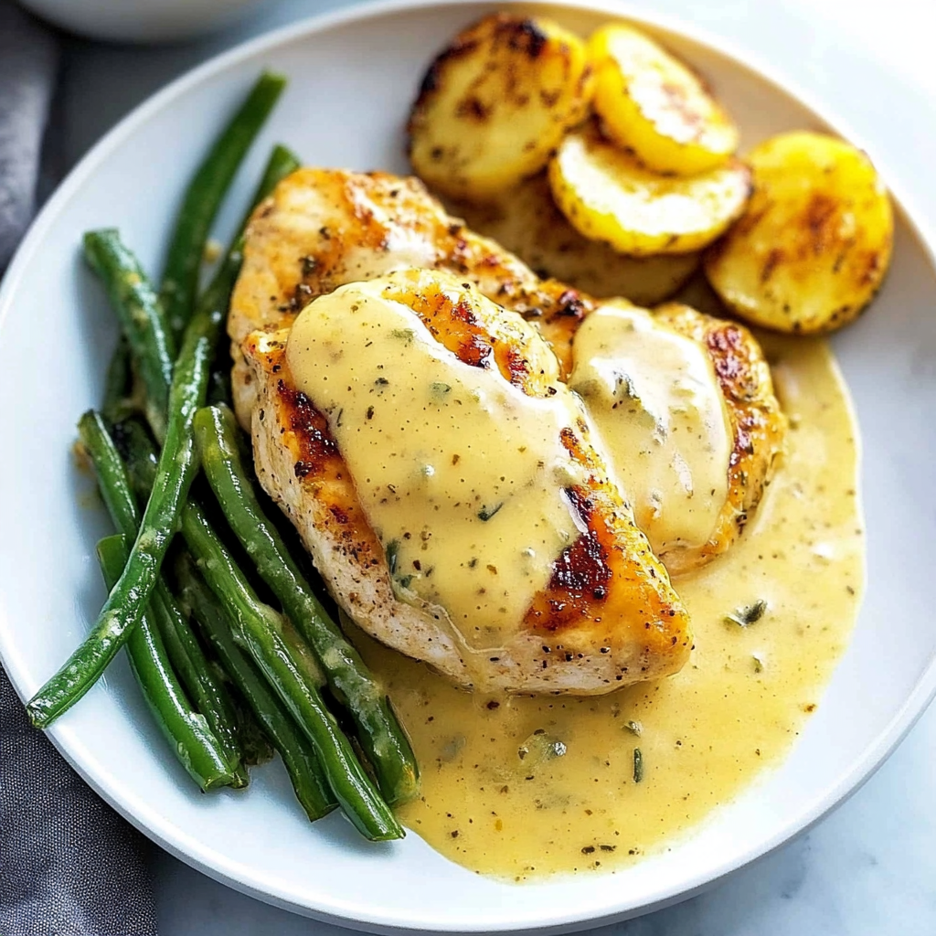 Recipe preparation for Creamy Mustard Chicken with Buttered Green Beans