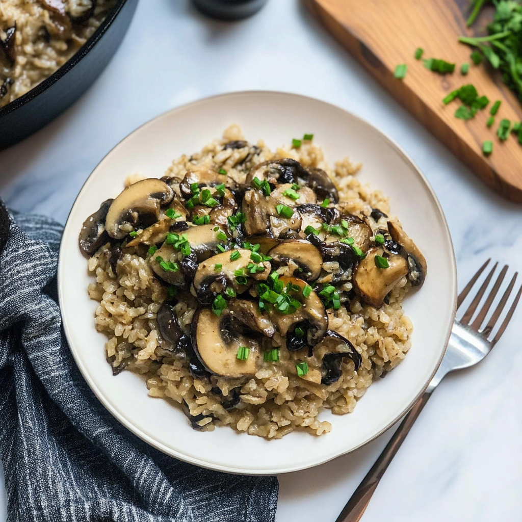Recipe preparation for Creamy Mushroom Rice Bowl