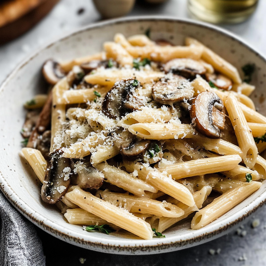 Recipe preparation for Simple Mushroom Penne